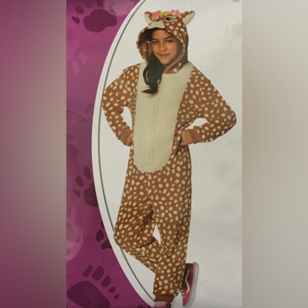 Spirit Halloween Union Suit Hooded Deer Fawn Size Child Medium (8-10)